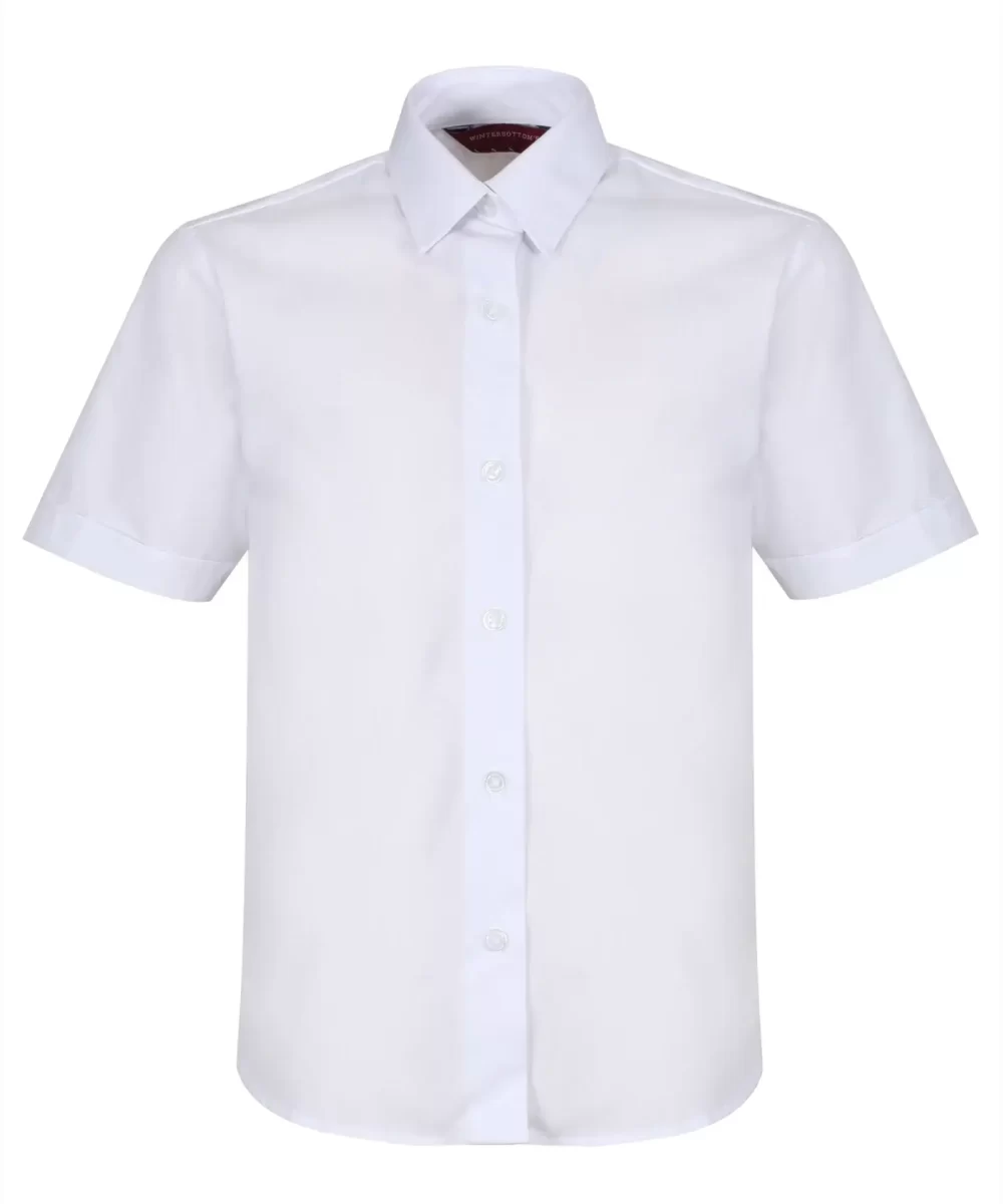 Front Slim Fit Short Sleeve Standard Collar Blouse White