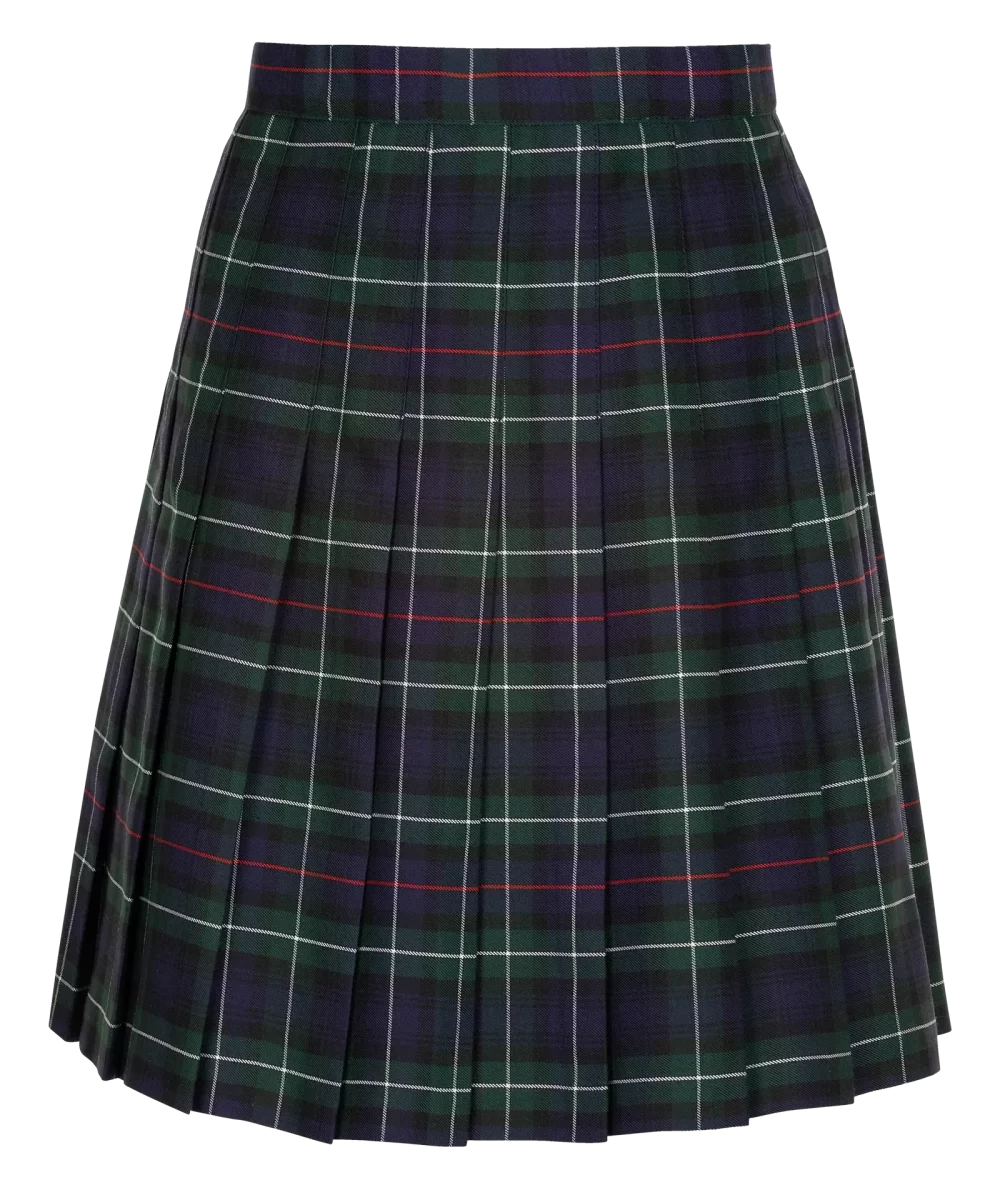 Front Senior Stitch Down Pleat Tartan Skirt Green Tartan