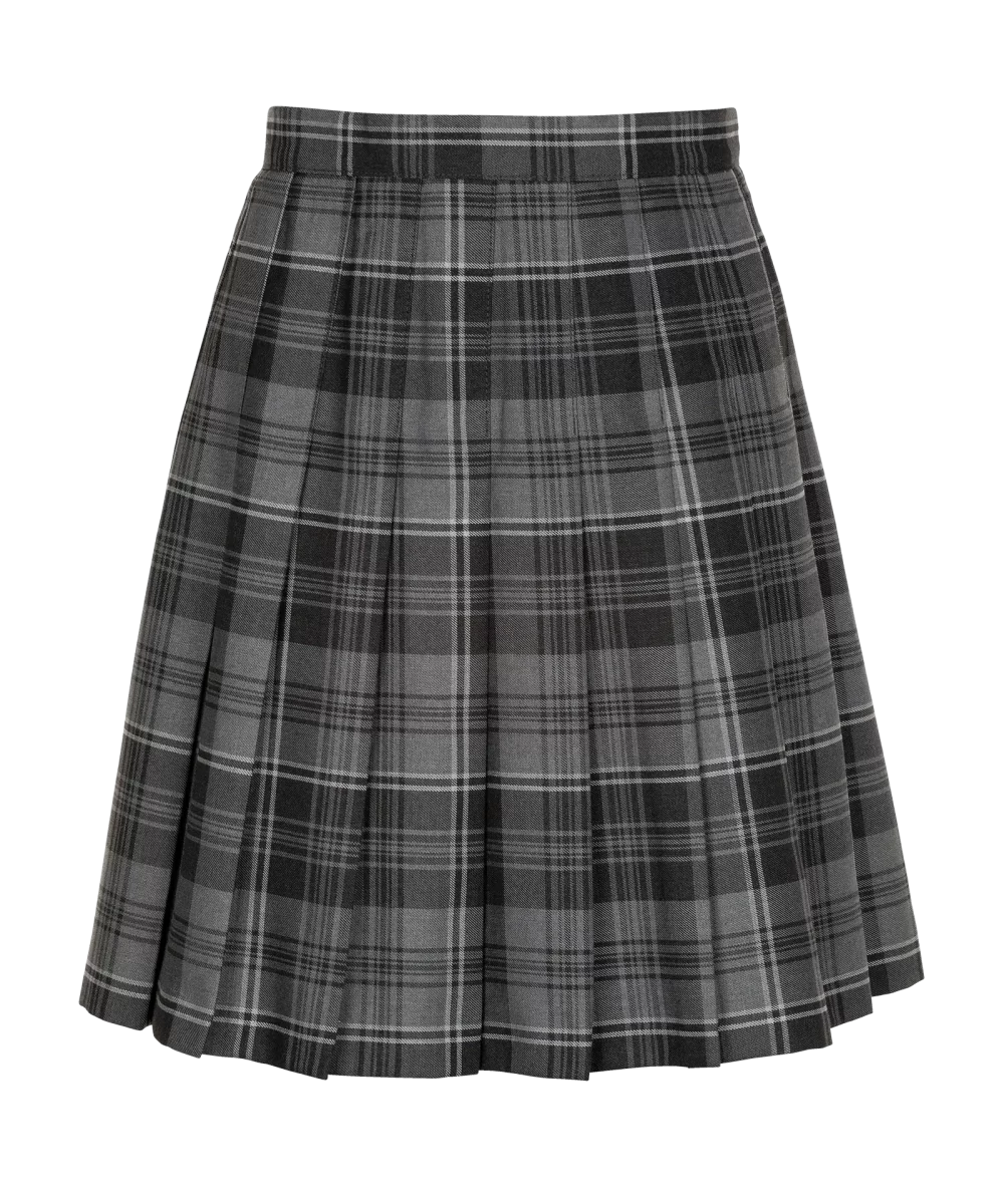 Front Senior Stitch Down Pleat Tartan Skirt Grey Mix Tartan