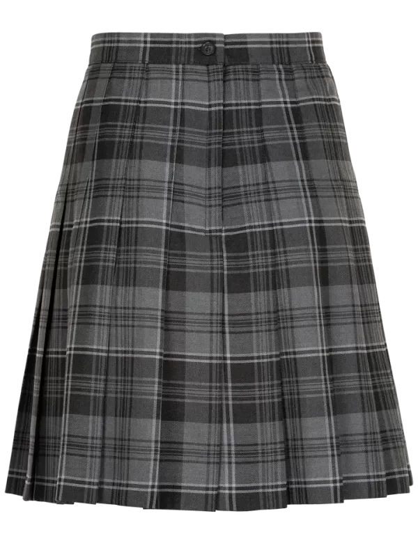 Rear Senior Stitch Down Pleat Tartan Skirt Grey Mix Tartan