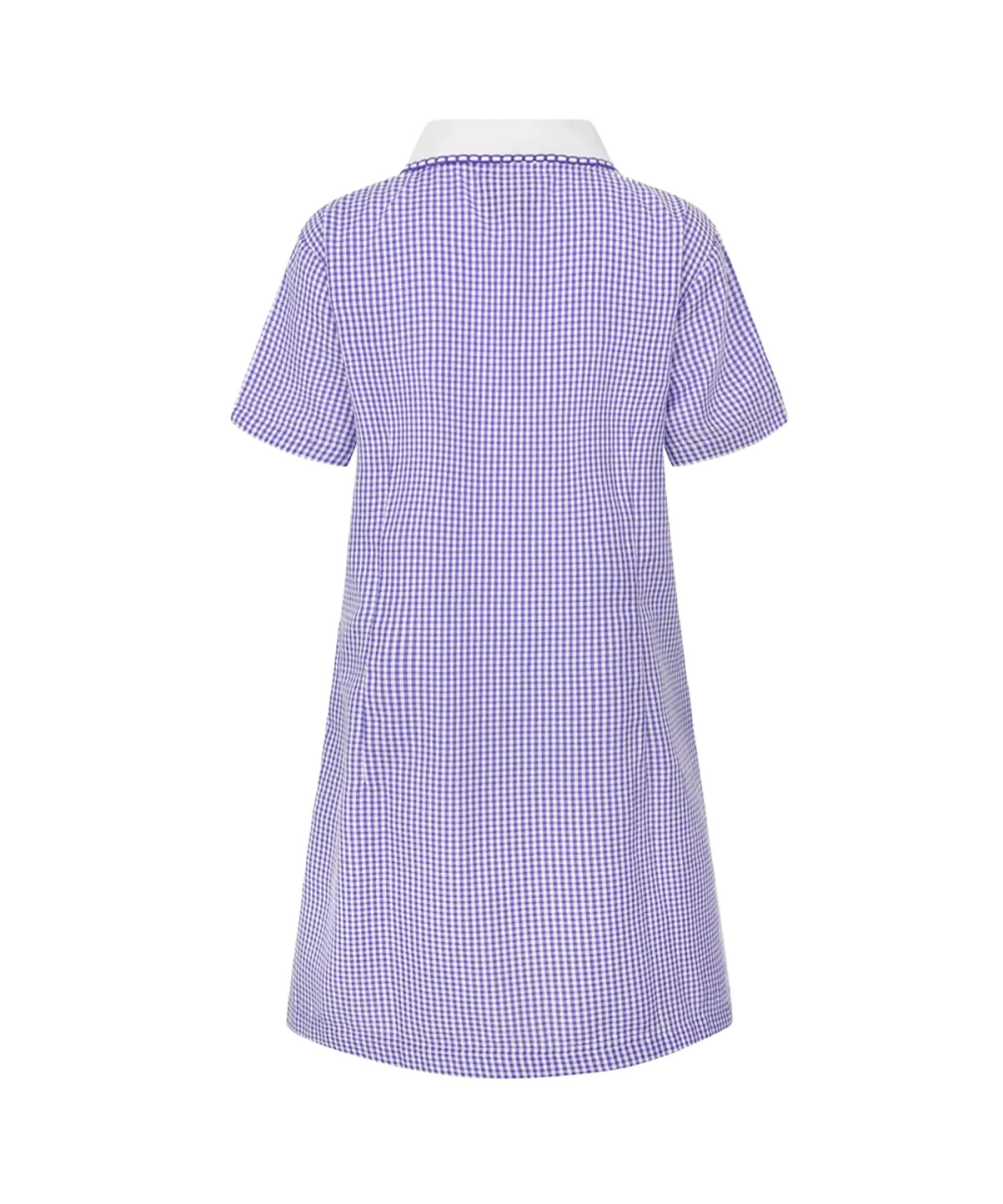 Mary Tavy Purple A-Line Gingham Eco-Dress Rear