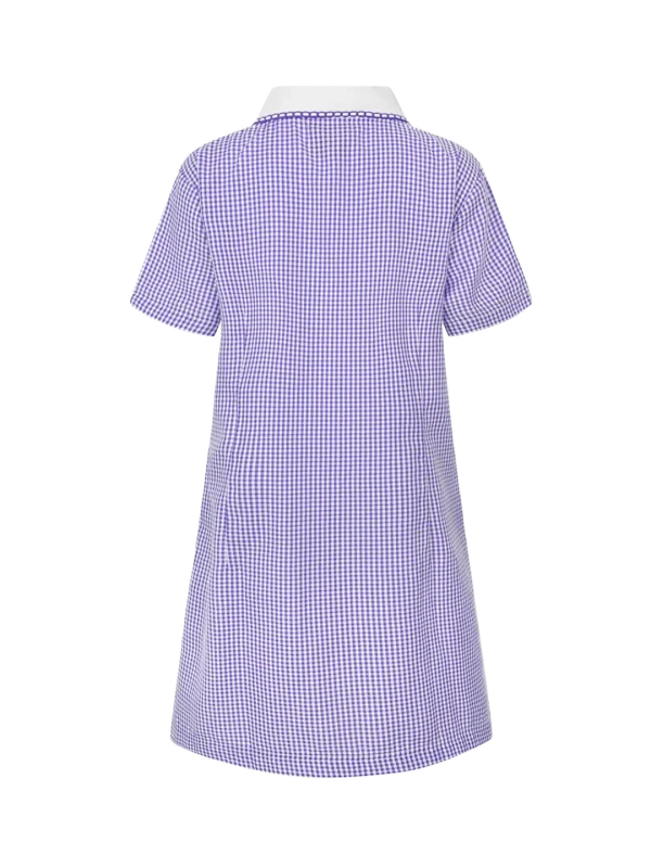 Mary Tavy Purple A-Line Gingham Eco-Dress Rear